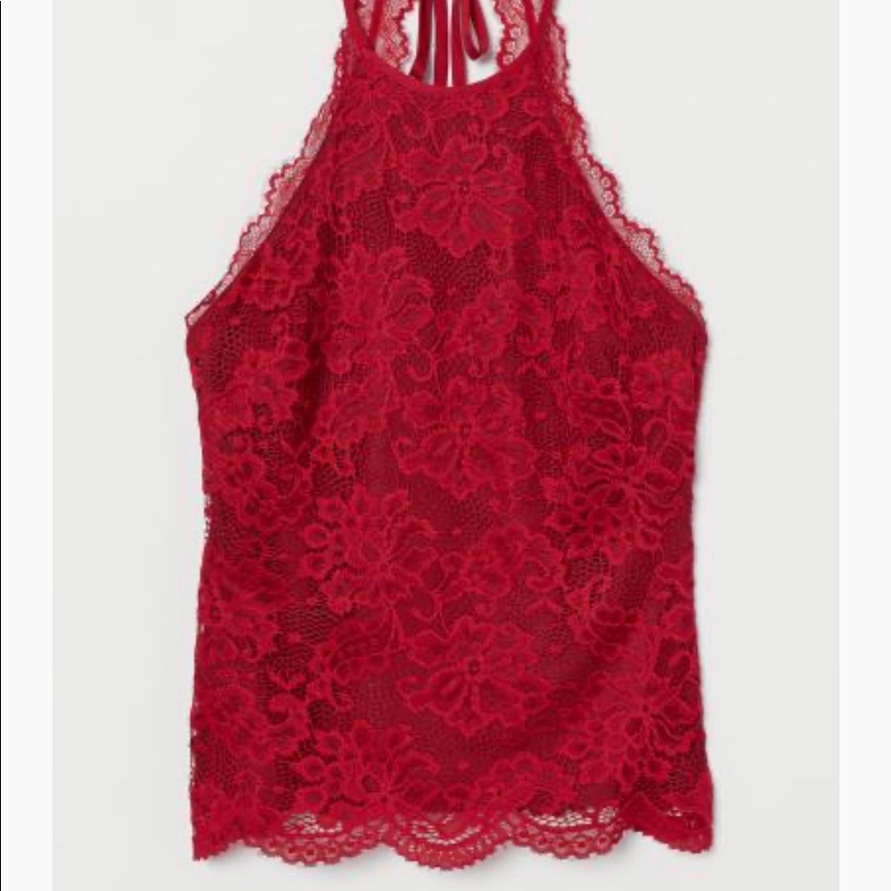 H&M Bright Red Lace Halter Top